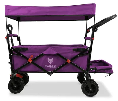 Obrázek produktu pro FUXLIFE by FUXTEC Plážový vozík FX-CTB800 Fialový  Skládací přepravní vozík  Čalouněný vnitřní prostor  Sluneční stříška  Terénní kola  Stabilní a skládací Fialový