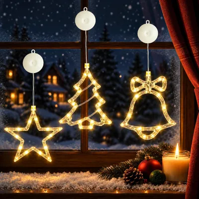 3er-Set LED-Lichtervorhang, warmweiß, batteriebetrieben, Fensterdeko