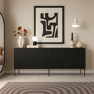 Image de Laion - Buffet, 190x40x80h cm Noir, 4 Étagères