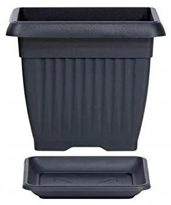 Produktbild von Prosperplast Quadratischer Topf mit Untersetzer Anthrazit 30 cm