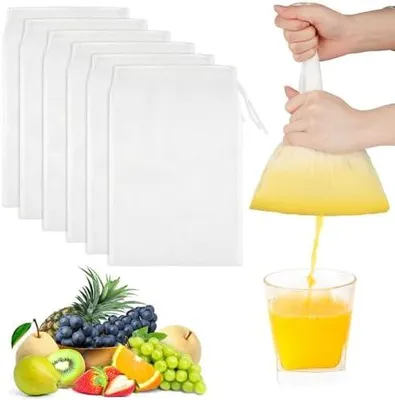 Produktbild von Nussdrinkbeutel, 6 Stück Passiertuch Wiederverwendbar, 20 × 30 cm Feingewebt Passiertuch Nylon Filterbeutel Nussdrinkbeutel Waschbar mit Kordelzug für Nussdrink Käse Kaffee Joghurt Fruchtsaft