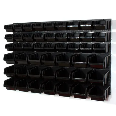 Image de 48 bacs gerbables avec étagère murale 120 x 80 cm | étagère murale de stockage