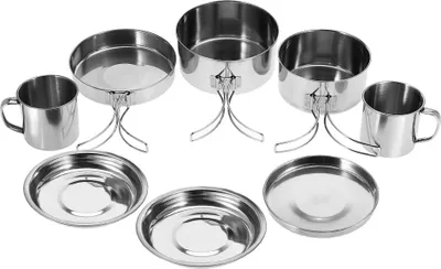 Obrázok produktu pre 8 kusov/sada Prenosný nerezový riad Pan Pot Plate Cup Set pre vonkajšie kempovanie Piknik