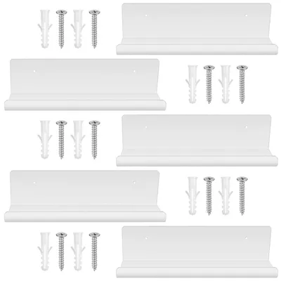 Immagine prodotto di 5 mensole a parete bianche, scaffali sospesi da 32 cm, mensole decorative in acrilico, mensole da parete, scaffali per libri