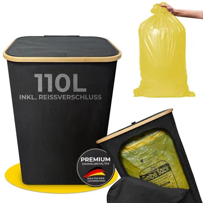 Produktbild von Gelber Sack Ständer 110L Schwarz | Leichte Entnahme durch Reißverschluß auf der Rückseite | Ideal für Recycling und Mülltrennung | Behälter für Küche