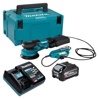 Obrázek produktu pro Makita BO 001 CGU101 akumulátorová excentrická bruska 40 V max., 125 mm, zdvih 5,0 mm, bezkartáčový motor + 1x akumulátor 4,0 Ah + nabíječka + kufr Makpac