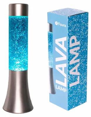 Image de Lampe à lave scintillante de 30 cm avec socle argenté et liquide bleu