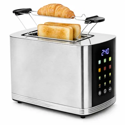 Produktbild von Emerio Toaster mit Digitaldisplay – 2 Schlitzen – Auftaufunktion – Einstellbarer Thermostat – Krümelschublade – Edelstahl-Toaster – TO-132888 – Silber