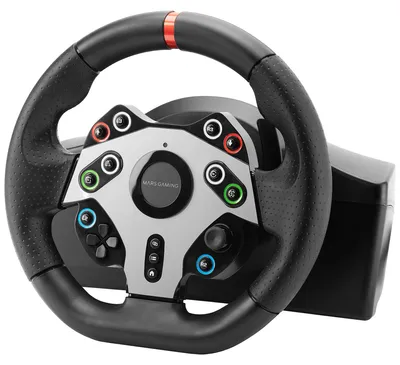 Produktbild von Mars Gaming MWHRSXTWO, Lenkrad + Pedale, Playstation 3, PlayStation 4, PC, Xbox Series X, Xbox Series S, Xbox One, Nintendo Switch,..., Analog, Kabelgebunden, USB, Schwarz