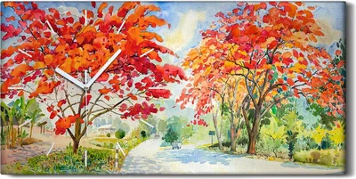 Produktbild von Leinwand Wanduhr Wandkunst Uhr 60x30 Malerei Bäume Blumen Straße Himmel Kunst - weiße Hände