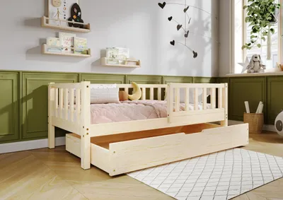 Obrázok produktu pre TIMBEE LENA Skriňová detská posteľ so zásuvkou - nelakovaná - 70x140cm