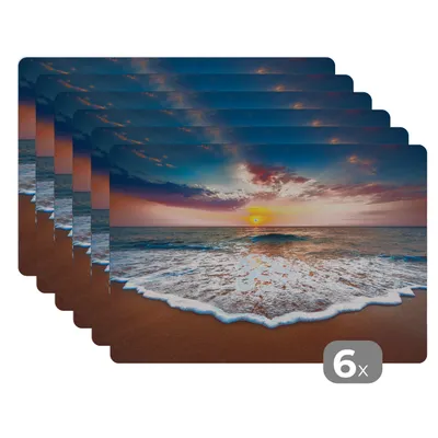 Obrázok produktu pre MuchoWow® Podložky Sada 6 podložiek Umývateľné podložky 30x45x0.3cm Pláž - more - západ slnka Podložka pod stôl Nekĺzavá a odolná voči teplu