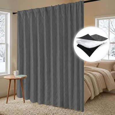Produktbild von Thermovorhang Extra Breit Blickdicht Samt Vorhang Kälteschutz Raumteiler Gardine für Schlafzimmer Wohnzimmer, Grau, B254xH214cm