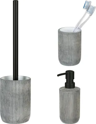 Produktbild von Schöner Wohnen Bad-Accessoire Set Antella Grau WC-Garnitur Seifenspender Zahnputzbecher