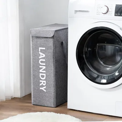 Image de Boîte à linge étroite avec couvercle - boîte de rangement pratique pour le linge - 1 pièce - gris - 20 x 40 x 60 cm