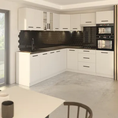 Zdjęcie produktu dla Blanco ® Meble kuchenne narożne Zestaw mebli kuchennych Kuchnia narożna SŁUPEK 460 cm BIAŁY/BIAŁY