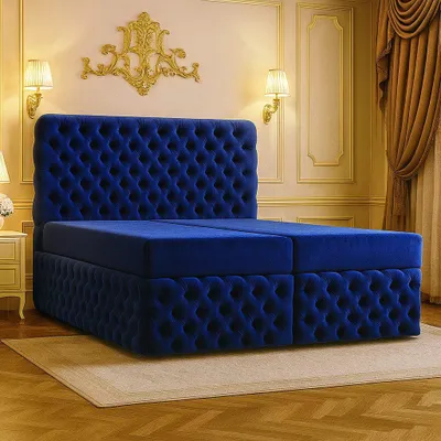 Produktbild von Chesterfield II B&B Home Boxspringbett Chesterfield II, 160x200 cm, Dunkelblau, ruhige Formensprache und wohnliche Ausstrahlung fürs Schlafzimmer