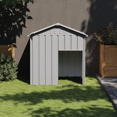 Produktbild von Hundehütte mit Dach Hellgrau 117x103x123 cm Verzinkter Stahl HundehüTte Outdoor Winterfest