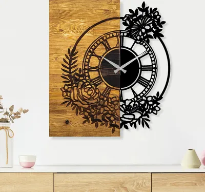 Produktbild von Opviq, Wooden Clock 14, Wanduhren, Nussbaum, Metall, 58 x 51 x 3 cm