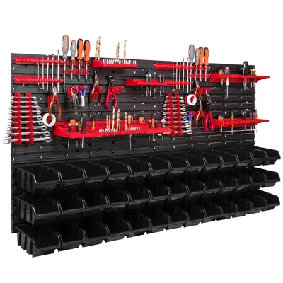 Produktbild von 39 Stapelboxen Werkzeughalter Wandregal Werkstattregal Werkzeugwand 156x78cm Werkzeughalter Lagersystem Schüttenregal Sichtlagerkästen Extra Starke Wandplatten Regal Erweiterbar Werkstattregal Lagerre
