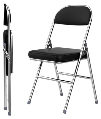 Produktbild von 2er Set PolyurethanKlappstühle, platzsparende Faltstühle für Zuhause und Büro, gepolsterte Gäste-Stühle bis 150 kg belastbar, Kunstleder, Schwarz