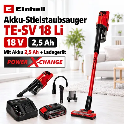 Produktbild von Einhell Akku-Stielstaubsauger TE-SV 18 Li-  18V mit Akku 2.5 Ah + Ladegerät Power X-Change
