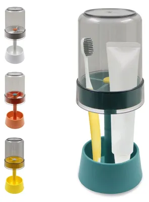 Obrázok produktu pre Držiak na zubné kefky s pohármi a vekom – modrá farba