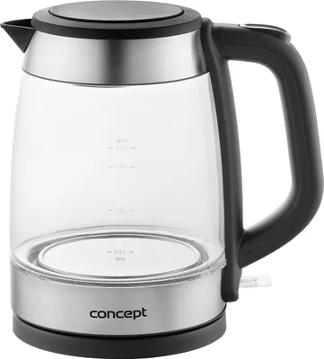 Obrázek produktu pro Concept RK4150, 1,7 l, 2200 W, Černá, Nerezová ocel, Sklo, Nerezová ocel, Indikátor úrovně vody, Bezkabelový