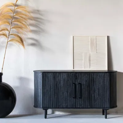 Produktbild von Kommode Schwarz - Mangoholz - 140x45x76cm - Kommode Merel - Giga Meubel