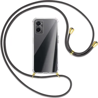 Produktbild von Handykette Backcover-Schutzhülle mit Band (Metall goldfarben) für Oppo A76 - dunkelgrau