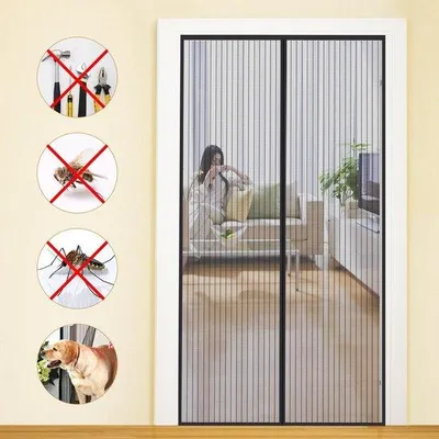 Productafbeelding van Vliegengordijn voor deur - Insectenscherm - Buiten houden insecten - Sterke magnetische sluiting - 70x200cm - Zwart