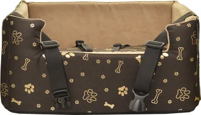 Produktbild von BoutiqueZOO Hundesitz Auto M 47x40x25 cm | Kunstleder Autositz für Hunde & Katzen | Mit Kissen & Leinen | Rutschfest & Waschbar | Braun-Gold