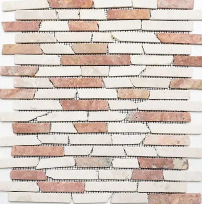Produktbild von Mosaik Fliese Marmor Naturstein beige rot Brick RossoCream MOS40-0135