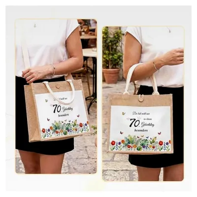 Produktbild von Personalisierte Jute Geschenktasche für Frauen mit Spruch, Geschenkidee für Geburtstag, Abschied, Ruhestand, Muttertag und Jahrestag