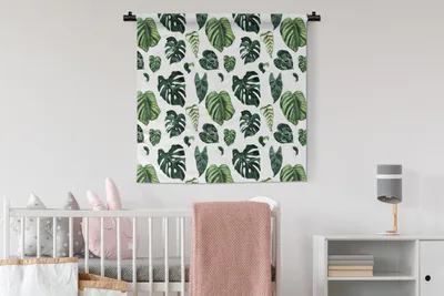 Produktbild von MuchoWow® Wandteppich Wandbehang Blätter - Tropisch - Grün 90x90 cm Tapisserie Dekoration Wandtuch - Wandaufhänger