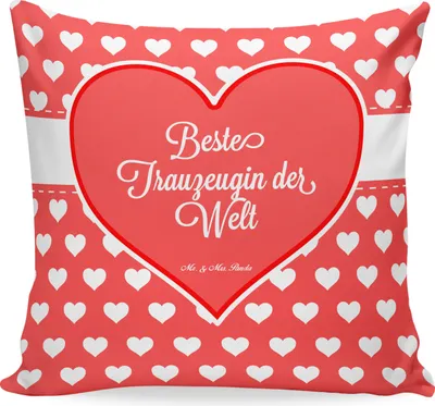 Produktbild von Mr. & Mrs. Panda kissen bedruckt Trauzeugin - Geschenk, Hochzeit, kuschelkissen 40x40, Deko, JGA, Dekokissen, Zierkissen, Trauhzeugin, Standesamt, Kirche, Heirat