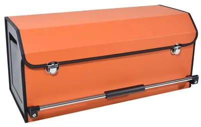 Image de Organisateur de coffre avec couvercle, 60 litres, en cuir, couleur orange, dimensions : 69 x 29 x 31 cm