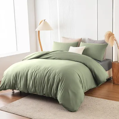Produktbild von Soifox Bettwäsche 200x200 Salbeigrün Mikrofaser Bügelfrei Knitterfrei 2er Set