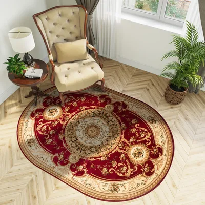 Produktbild von Teppich Oval Wohnzimmer Schlafzimmer Kurzflor Klassisch Design Rot Braun  200 x 300 cm