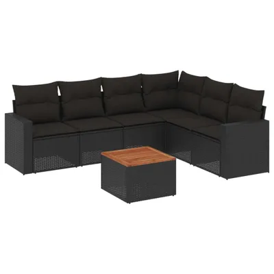 Produktbild von vidaXL 7-tlg. Garten-Sofagarnitur mit Kissen Schwarz Poly Rattan