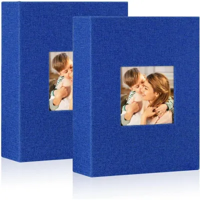 Productafbeelding van Fotoalbum 13x18 cm, 100 foto's, blauw, 2 stuks, linnen inzetalbum, portretformaat
