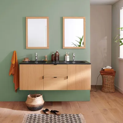 Image de Meuble double vasque 140cm chêne STUDIO suspendu