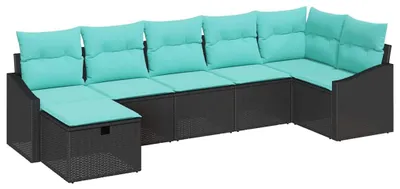 Immagine prodotto di vidaXL Set di divani con cuscini e portaoggetti in polirattan nero