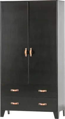 Produktbild von WOOOD Dian Garderobenschrank aus Kiefer, 2-Türig, Schwarz