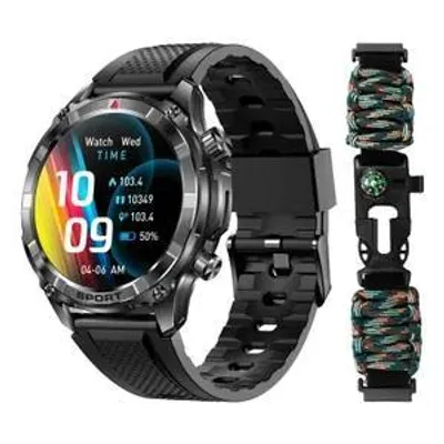 Produktbild von 2026 Smartwatch Herren & Damen – Outdoor IP67 Wasserdicht, Fitness Tracker, Herzfrequenz, EKG, Bluetooth Anrufe, Survival Paracord Armband (Schwarz)