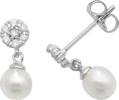 Produktbild von Raffinierte 9 Karat (375) Weißgold Damen - Paar Ohrringe mit Zirkonia, Süßwasser-Zuchtperle - 11mm*5mm; TRS269979KW
