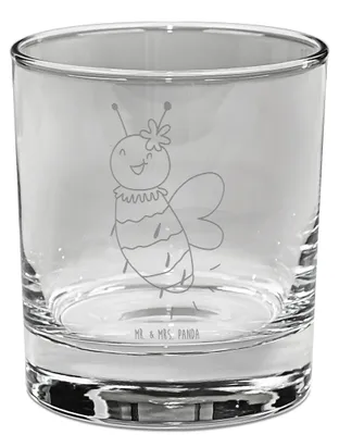 Produktbild von Mr. & Mrs. Panda Tumbler Glas Biene Blume - Transparent - Geschenk, Gravur Whiskyglas, Whiskey, eiswürfelglas