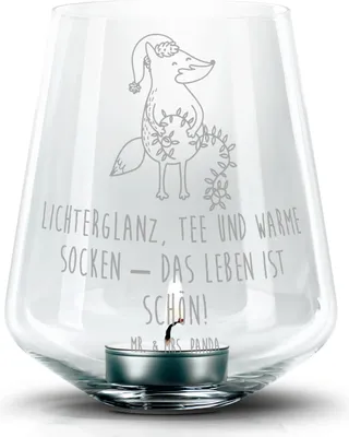 Produktbild von Mr. & Mrs. Panda Laterne Fuchs Weihnachten - Transparent - Geschenk, Glas Windlicht, Kerzenhalter, Weihnachtsmann, Füchse, Heiligabend, Nikolaus, Teelichthalter, Winter