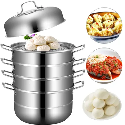 Zdjęcie produktu dla Stoompanie 5-warstwowe ze stali nierdzewnej, 30 cm - Nadaje się do użytku z płytami indukcyjnymi - Zdrowy garnek do gotowania na parze warzyw i ryżu