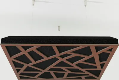 Acoustic ceiling panel suspended from the ceiling by wires.